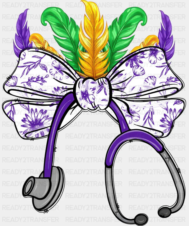 Ribbon Stethoscope - Mardi Gras DTF Transfer Adult Unisex - S & M (10’’) / Dark Color Design (See Imaging)