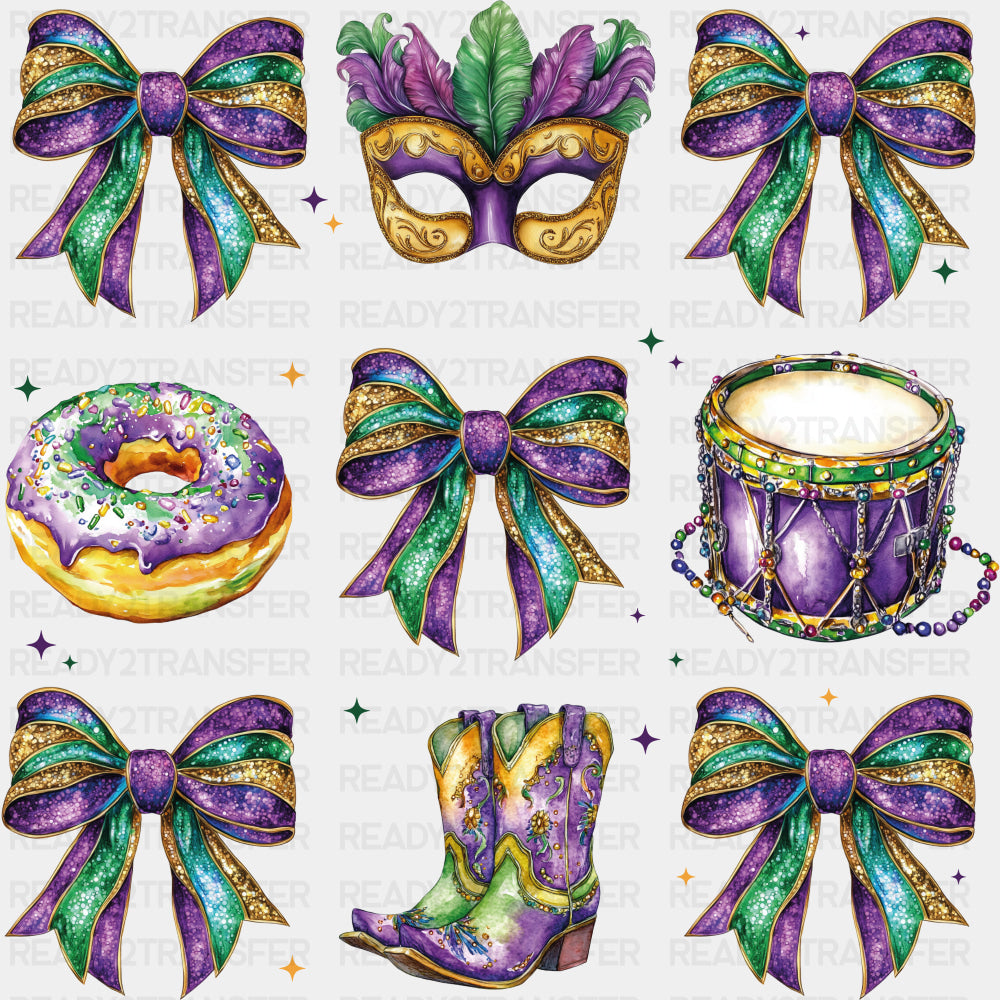 Ribbons, Mask, Donut, Boots - Mardi Gras DTF Transfers ready2transfer