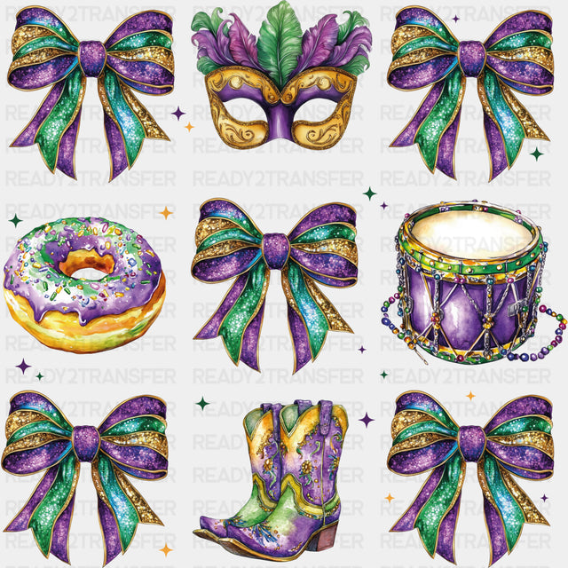 Ribbons, Mask, Donut, Boots - Mardi Gras DTF Transfers ready2transfer