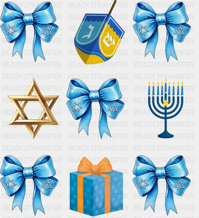 Ribbons & Star Of David - Hanukkah DTF Transfer