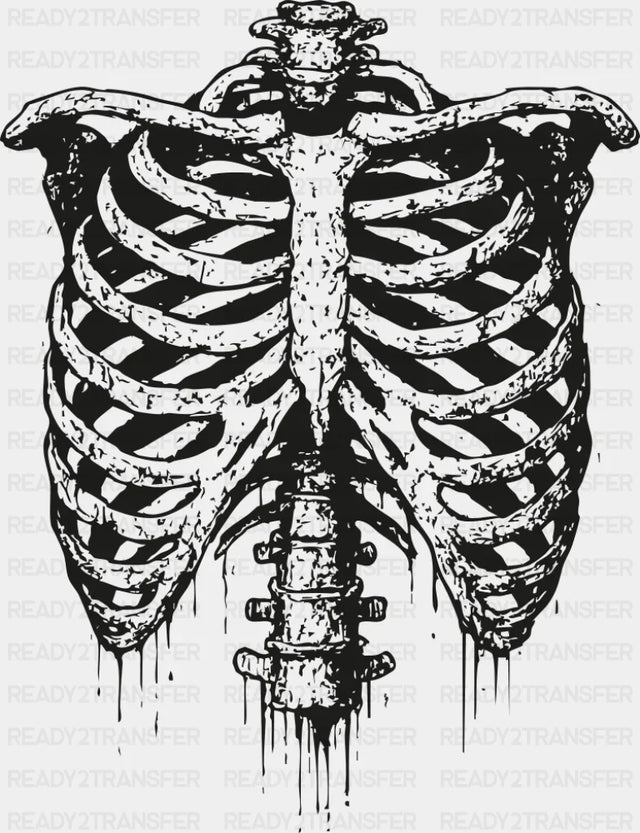 Ribcage B&W - Halloween DTF Transfer Adult Unisex - S & M (10’’) / Dark Color Design (See Imaging)
