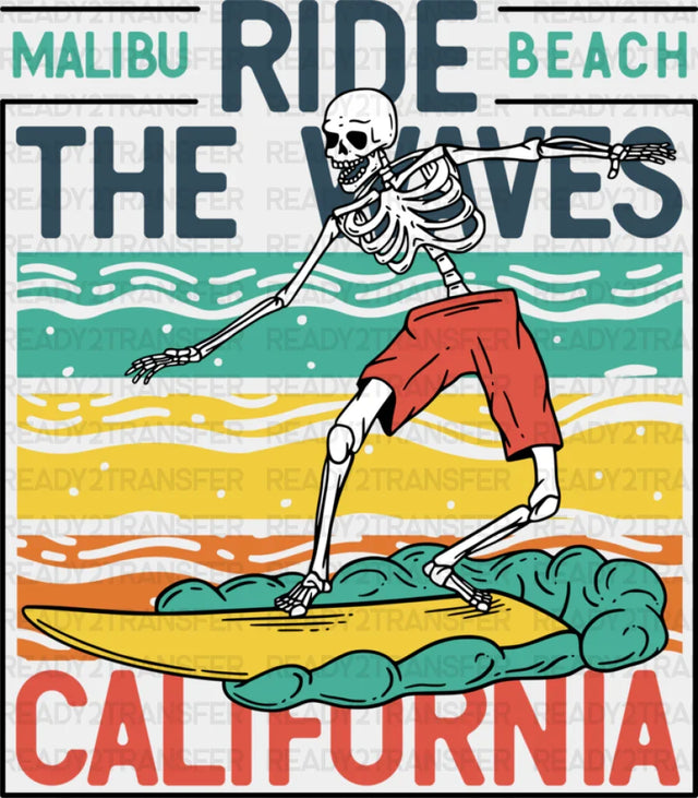 Ride The Waves - Surfing Dtf Heat Transfer Adult Unisex S & M (10’’) / Black