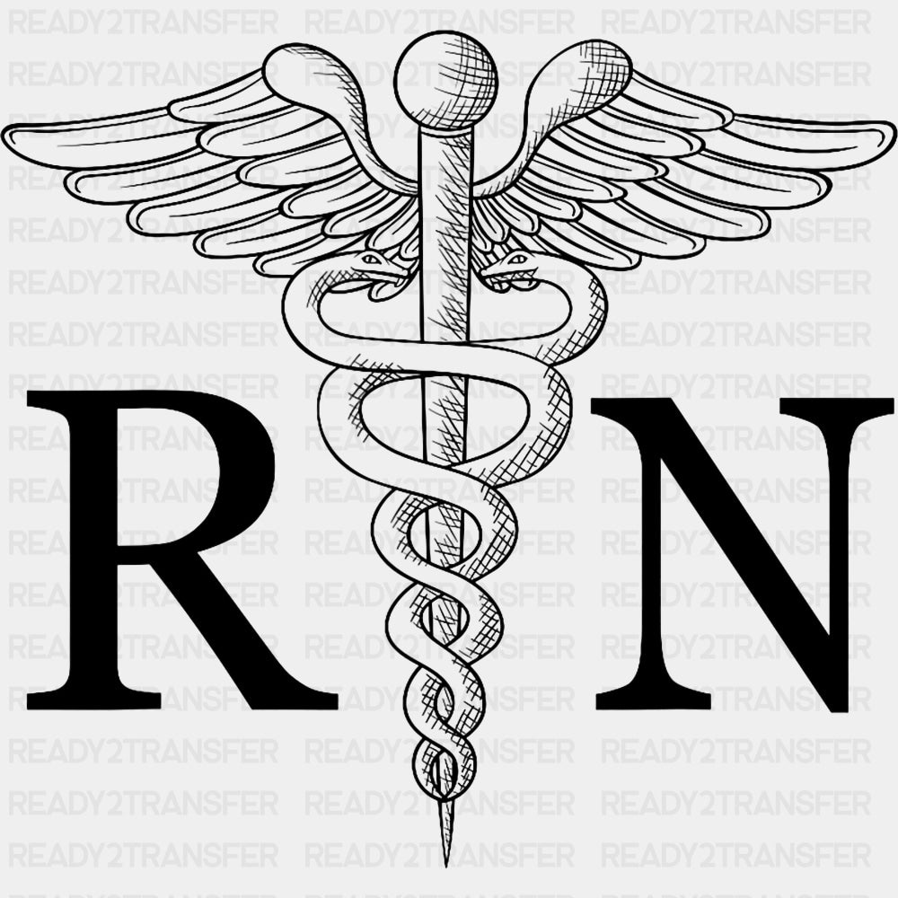 RN Caduceus, Multi Color Design - Registered Nurse DTF Transfers ready2transfer Dark Color Design (See Imaging)