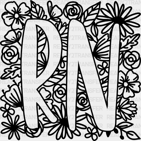 Rn Floral Design - Registered Nurse Dtf Transfers Adult Unisex S & M (10’’) / Black