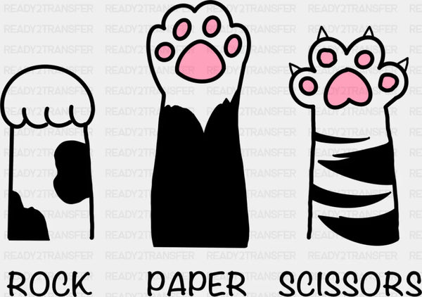 Rock Paper Scissors B&W - Cats DTF Transfer
