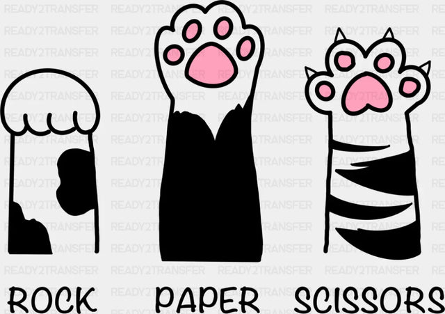 Rock Paper Scissors B&W - Cats DTF Transfer Adult Unisex - S & M (10’’) / Dark Color Design (See Imaging)