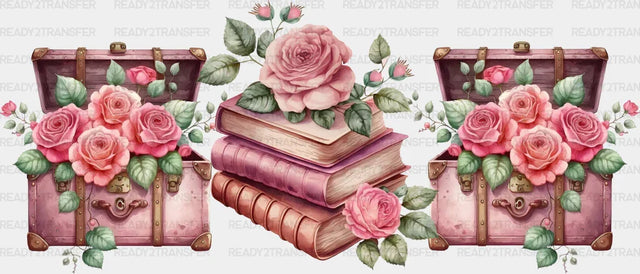 Roses And Books - Valentine’s Day Cup Wrap Uv Sticker Permanent Dtf Decal