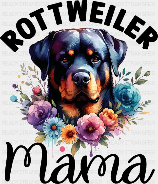 Rottweiler Mama Flowers - Dogs DTF Transfer Adult Unisex - S & M (10’’) / Dark Color Design (See Imaging)
