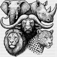 Safari Animals Collage B&W - Animals DTF Transfers - Adult Unisex - S & M (10’’) / Dark Color Design (See Imaging)