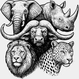 Safari Animals Collage B&W - Animals DTF Transfers - Adult Unisex - S & M (10’’) / Light Color Design (See Imaging)