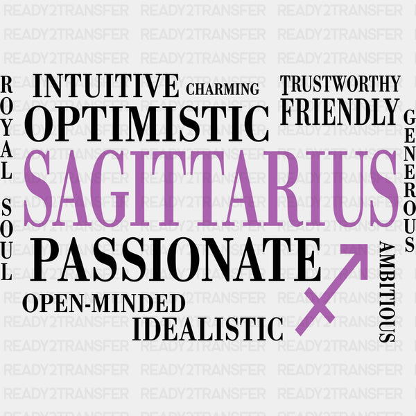 Sagittarius Qualities, Pink, Horizontal - Zodiacs & Horoscopes DTF Transfers