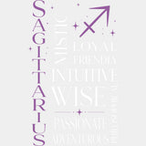 Sagittarius Qualities Purple - Zodiacs & Horoscopes DTF Transfers - Adult Unisex - S & M (10’’) / Light Color Design
