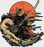 Samurai Cat & Kanagawa Wave - Cats DTF Transfer ready2transfer Dark Color Design (See Imaging)