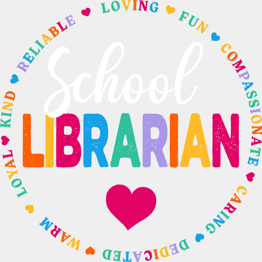 School Librarian Colorful Circular Design - Librarian DTF Transfers Adult Unisex - S & M (10’’) / Light Color Design