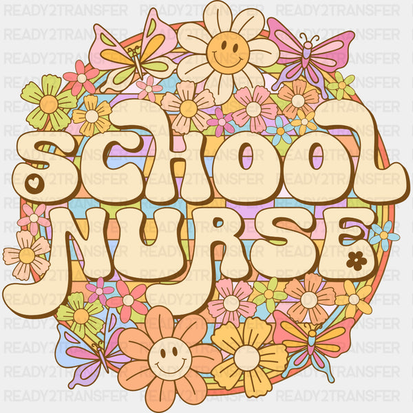 School Nurse, 70s, Flowers - School Nurse DTF Transfers