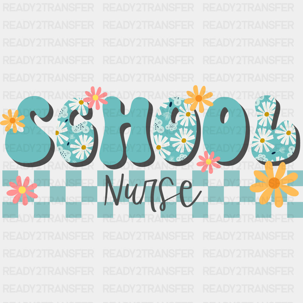School Nurse, Blue Checkered Design - School Nurse DTF Transfers ready2transfer