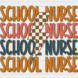 School Nurse, Checkered Lightning Bolt - School Nurse DTF Transfers ready2transfer