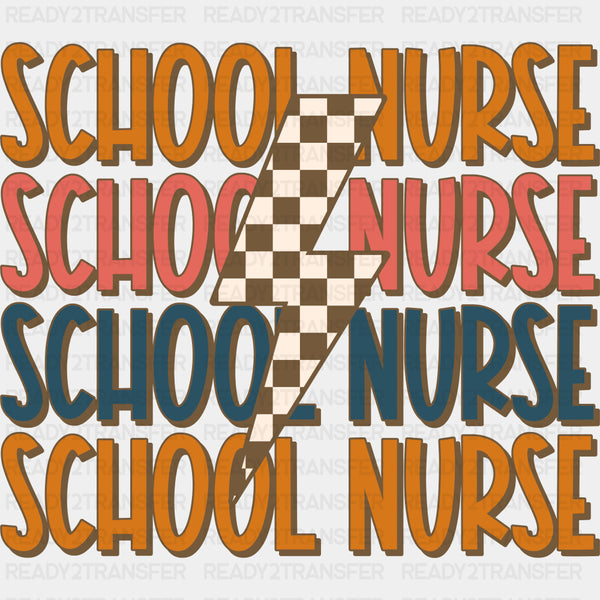 School Nurse, Checkered Lightning Bolt - School Nurse DTF Transfers