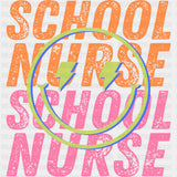 School Nurse, Green & Purple Smiley - School Nurse DTF Transfers ready2transfer