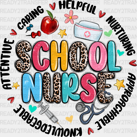 School Nurse Leopard Circle Design - Dtf Transfers Adult Unisex S & M (10’’) / Black