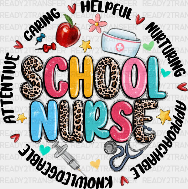 School Nurse Leopard Circle Design - School Nurse DTF Transfers