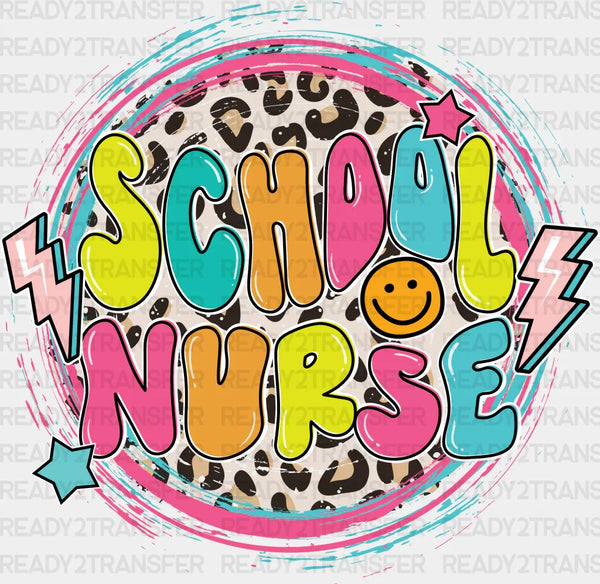 School Nurse Lightning Circle Leopard Design - School Nurse DTF Transfers