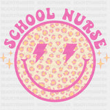 School Nurse, Pink Smiley - School Nurse DTF Transfers ready2transfer