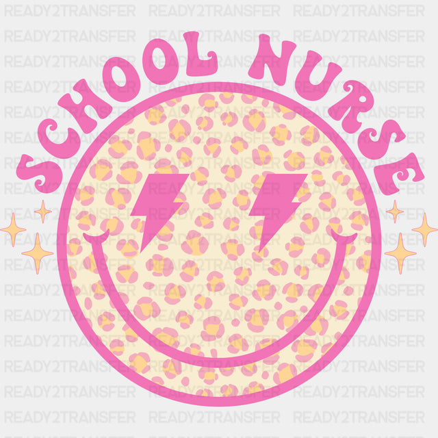 School Nurse, Pink Smiley - School Nurse DTF Transfers ready2transfer