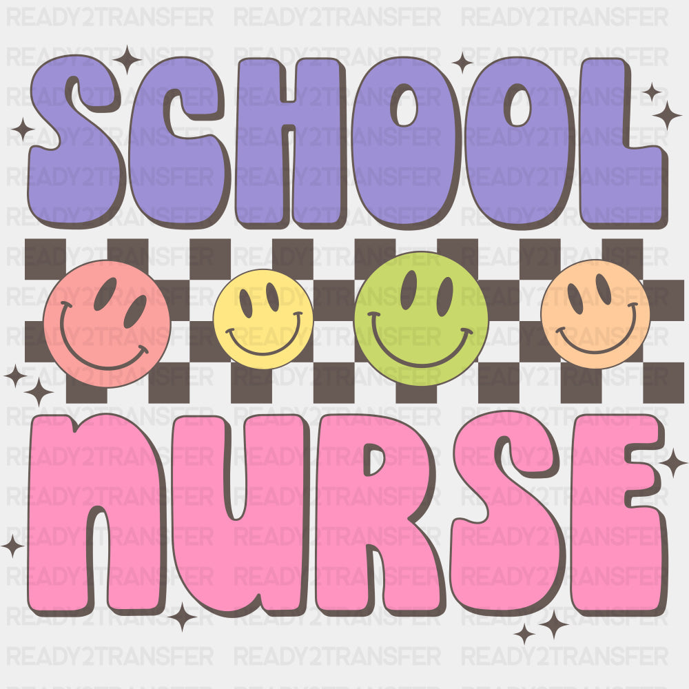 School Nurse, Purple & Pink - School Nurse DTF Transfers ready2transfer Dark Color Design (See Imaging)