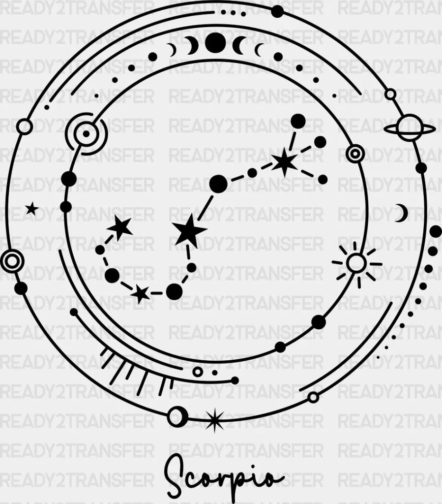 Scorpio Constellation Design - Zodiac Dtf Transfer Adult Unisex S & M (10’’) / Dark Color (See