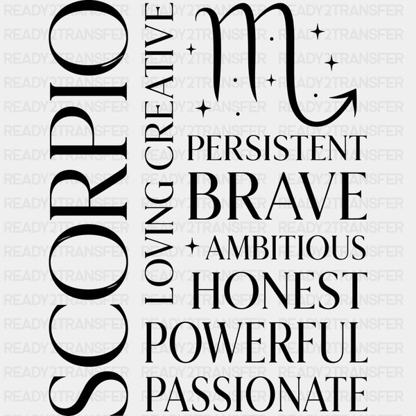 Scorpio Qualities, Black - Zodiacs & Horoscopes DTF Transfers