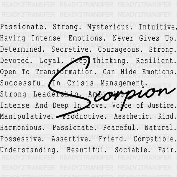 Scorpion B&W - Zodiacs & Horoscopes DTF Transfers