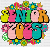 Senior 2025 Flower Design - Graduation Iron On Dtf Transfer Adult Unisex S & M (10’’) / Light