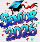 Senior 2026 Blue & Red - Graduation DTF Transfer Adult Unisex - S & M (10’’) / Dark Color Design (See Imaging)