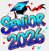 Senior 2026 Blue & Red - Graduation DTF Transfer Adult Unisex - S & M (10’’) / Light Color Design (See Imaging)