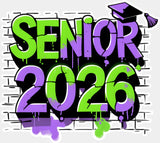 Senior 2026 Green And Purple - Graduation DTF Transfer Adult Unisex - S & M (10’’) / Light Color Design (See Imaging)