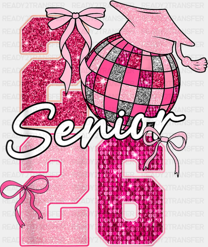 Senior 2026 Pink Disco Ball - Graduation DTF Transfer