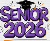 Senior 2026 Purple & Orange - Graduation DTF Transfer Adult Unisex - S & M (10’’) / Dark Color Design (See Imaging)