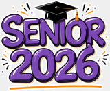 Senior 2026 Purple & Orange - Graduation DTF Transfer Adult Unisex - S & M (10’’) / Light Color Design (See Imaging)