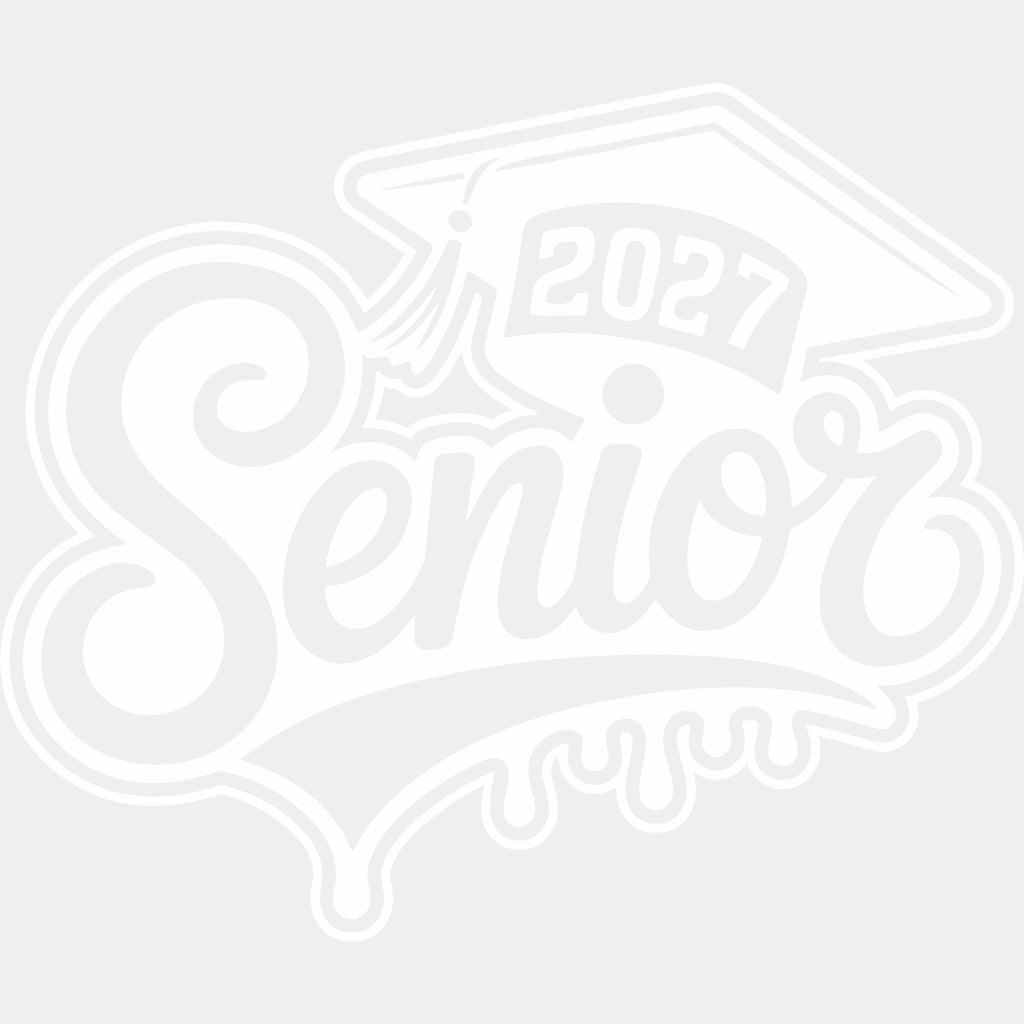 Senior 2027 Cursive B&W - Senior DTF Transfers - Adult Unisex - S & M (10’’) / Light Color Design (See Imaging)