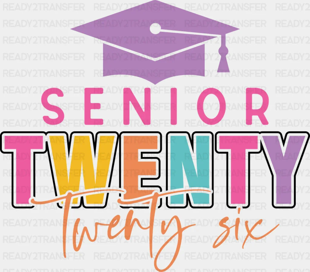 Senior Twenty Twenty Six Pink Cap - Graduation DTF Transfer Adult Unisex - S & M (10’’) / Dark Color Design (See