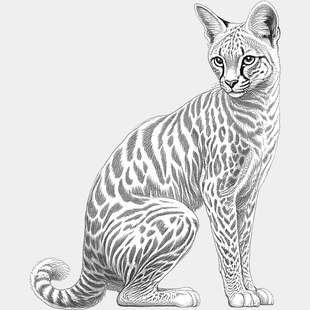 Serval Cat B&W - Animals DTF Transfers - Adult Unisex - S & M (10’’) / Light Color Design (See Imaging)