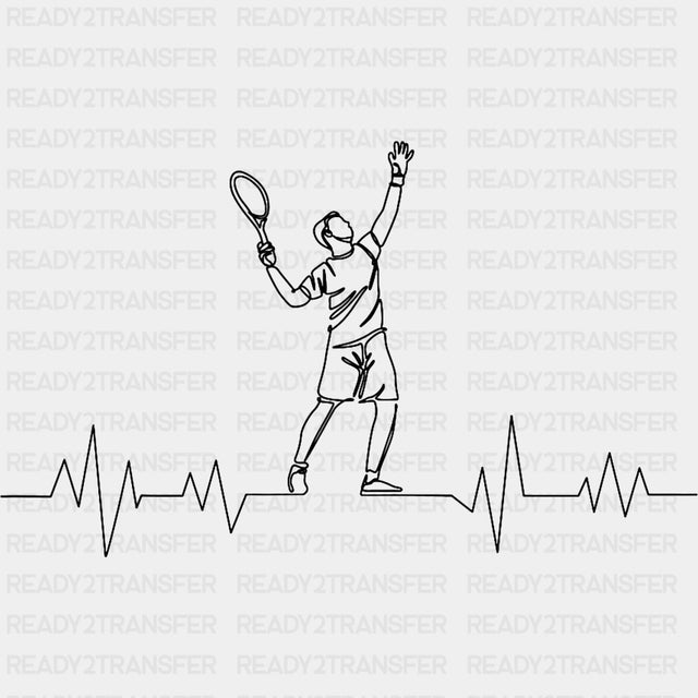 Serving Player, ECG Line B&W - Tennis DTF Transfers ready2transfer Dark Color Design (See Imaging)