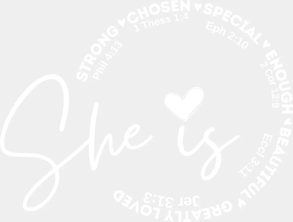 She Is - Christianity DTF Transfer Adult Unisex - S & M (10’’) / Light Color Design (See Imaging)