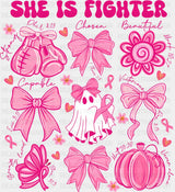 She Is Fighter Cute Ghost Breast Cancer Awareness DTF Transfer