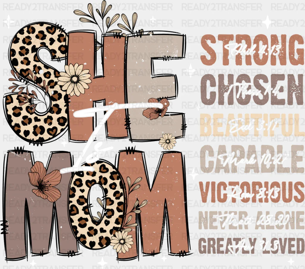 She Is Mom Cheetah Print - Mother’s Day DTF Transfer Adult Unisex - S & M (10’’) / Dark Color Design (See Imaging)