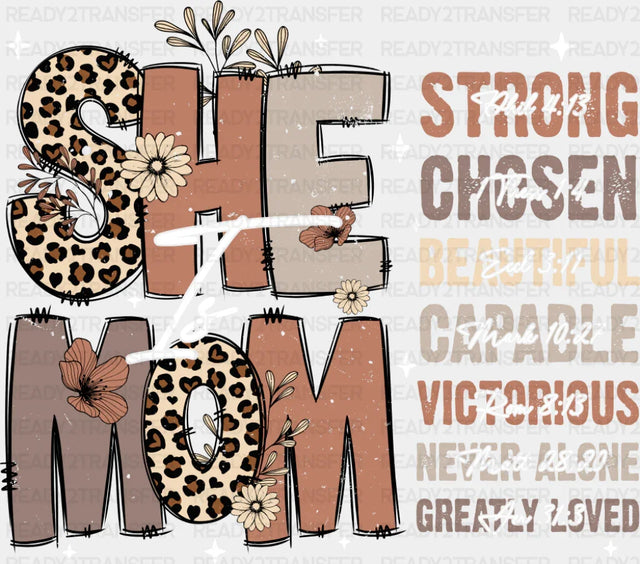She Is Mom Cheetah Print - Mother’s Day DTF Transfer Adult Unisex - S & M (10’’) / Dark Color Design (See Imaging)