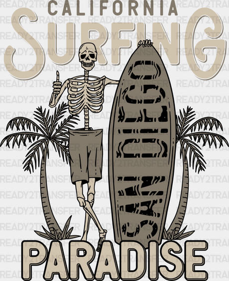 Skeleton California Surfing Paradise - Dtf Heat Transfer