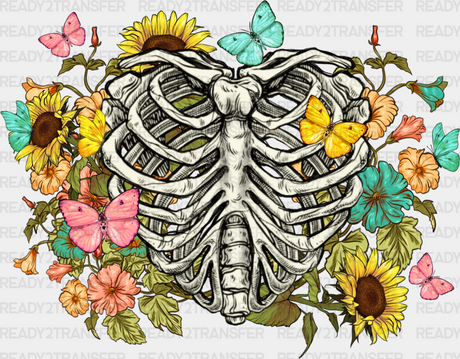 Skeleton Flowers Butterfly Design - Iron On Dtf Transfer