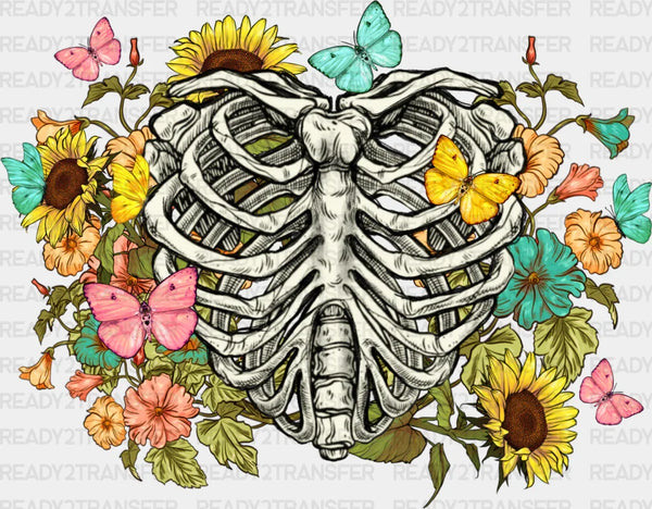 Skeleton Flowers Butterfly Design - Skeleton Iron On DTF Transfer